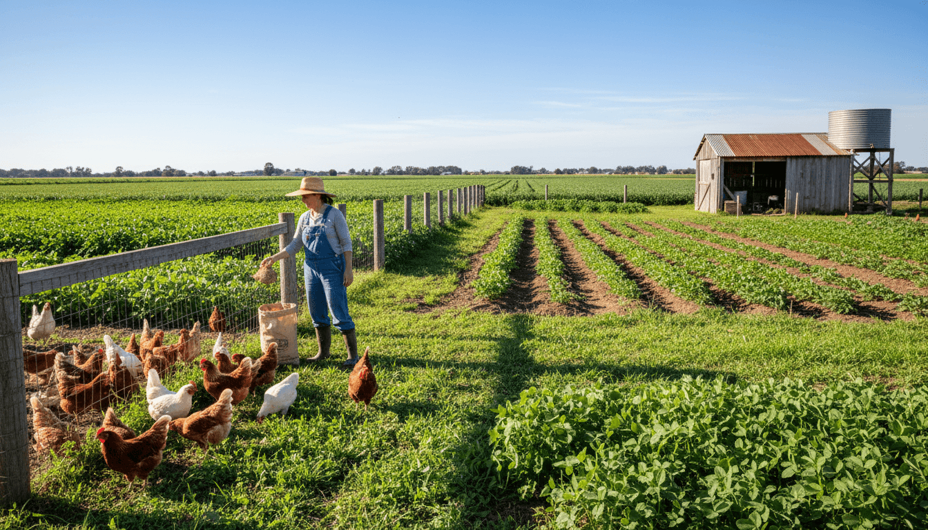 Lush agricultural farmland with livestock grazing and green crops in rural Nigeria